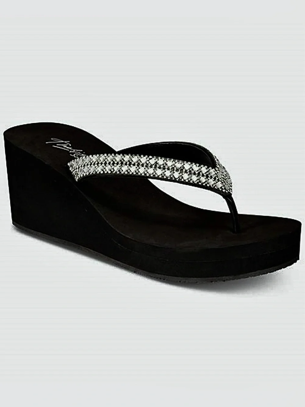 Thalia Sodi Black Wedge Flip Flop with Rhinestone Strap NIB size 10